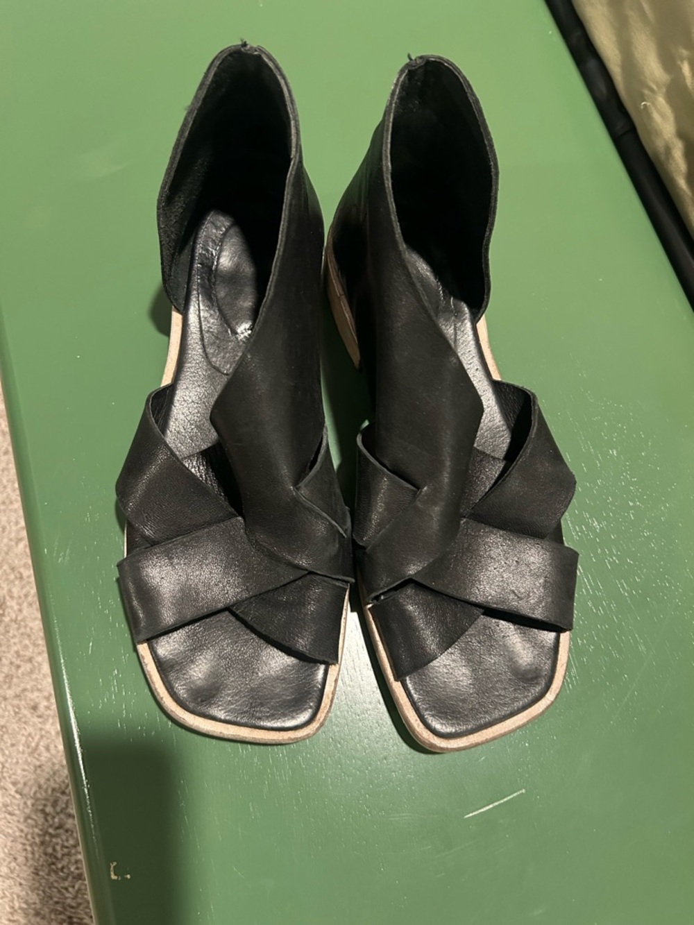 Free People Black Leather Crisscross Peep-Toe Sandals